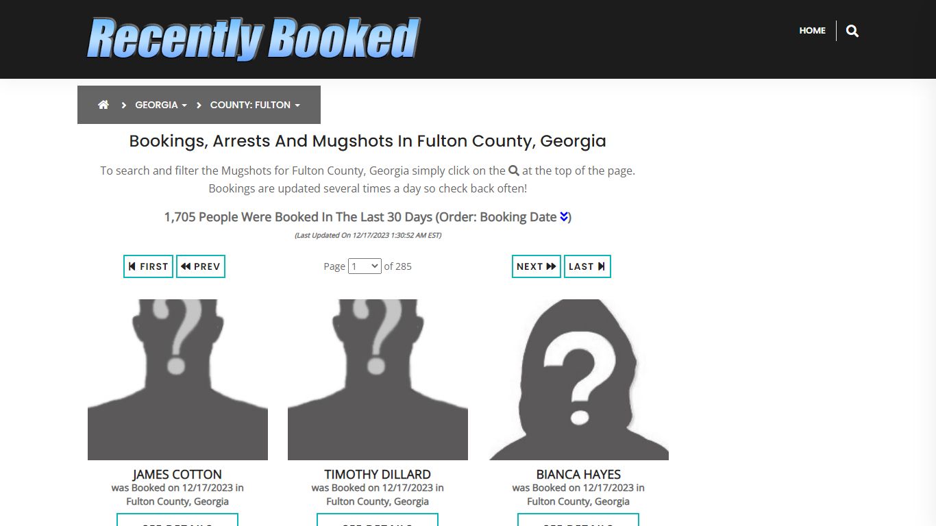 Recent bookings, Arrests, Mugshots in Fulton County, Georgia